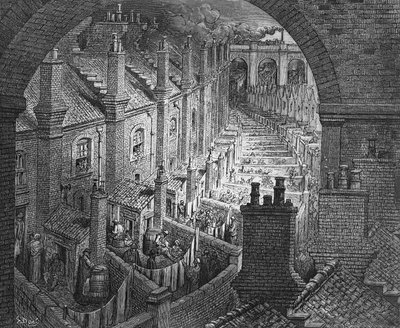 Yli Lontoon - Junalla, "London, a Pilgrimage", kirjoittanut William Blanchard Jerrold (1826-94), kaivertanut Stephane Pannemaker (1847-1930), pub. 1872 tekijältä Gustave Dore